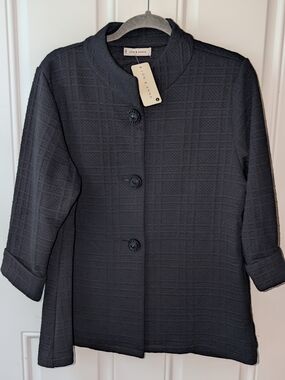 Jon & Anna Black Textured Polyester Stand-Collar Coat Size Large NWT